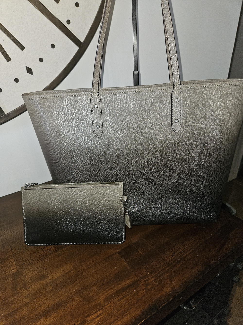 Coach Ombre Tote Bag with Wristlet - Taupe to Black - Picture 6 of 12
